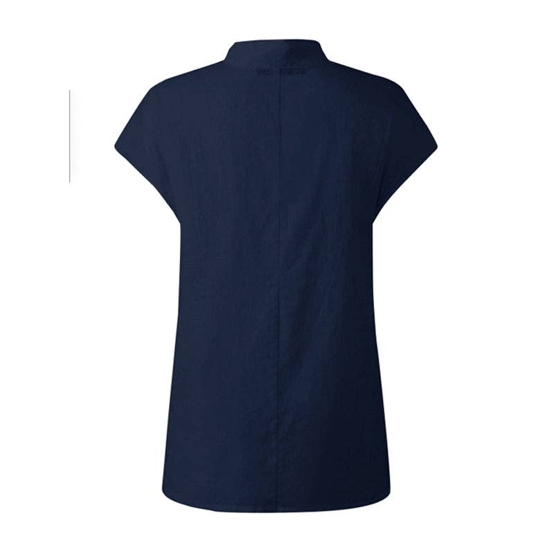 kycozy - Cap Sleeve Solid Color Stand Collar Blouses&shirts Tops
