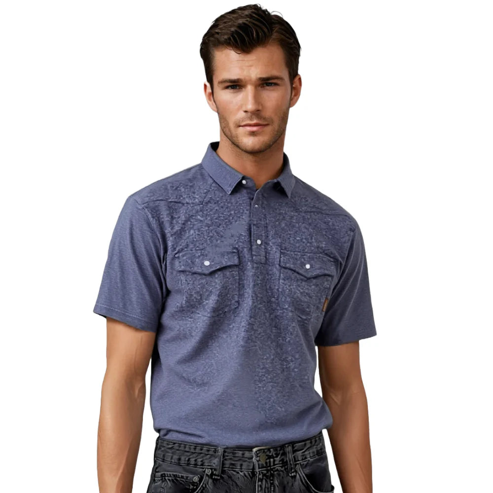 MEN'S Retro Western Snap Polo BLUE - 10055069