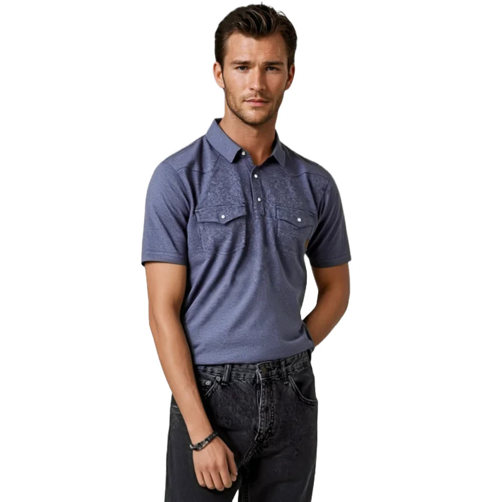 MEN'S Retro Western Snap Polo BLUE - 10055069