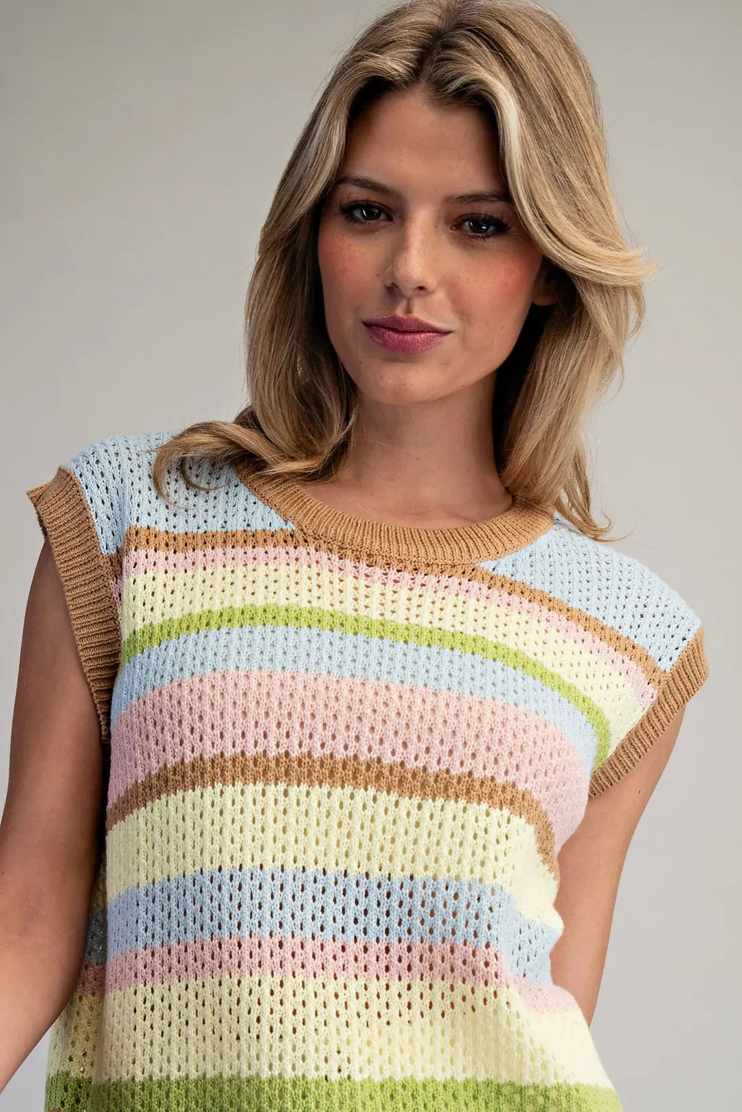 Striped Knit Cap Sleeve Top