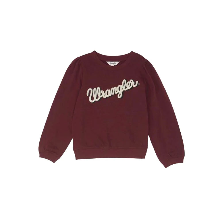 Wrangler Girl's Balloon Sleeve Burgundy Pullover Sweatshirt