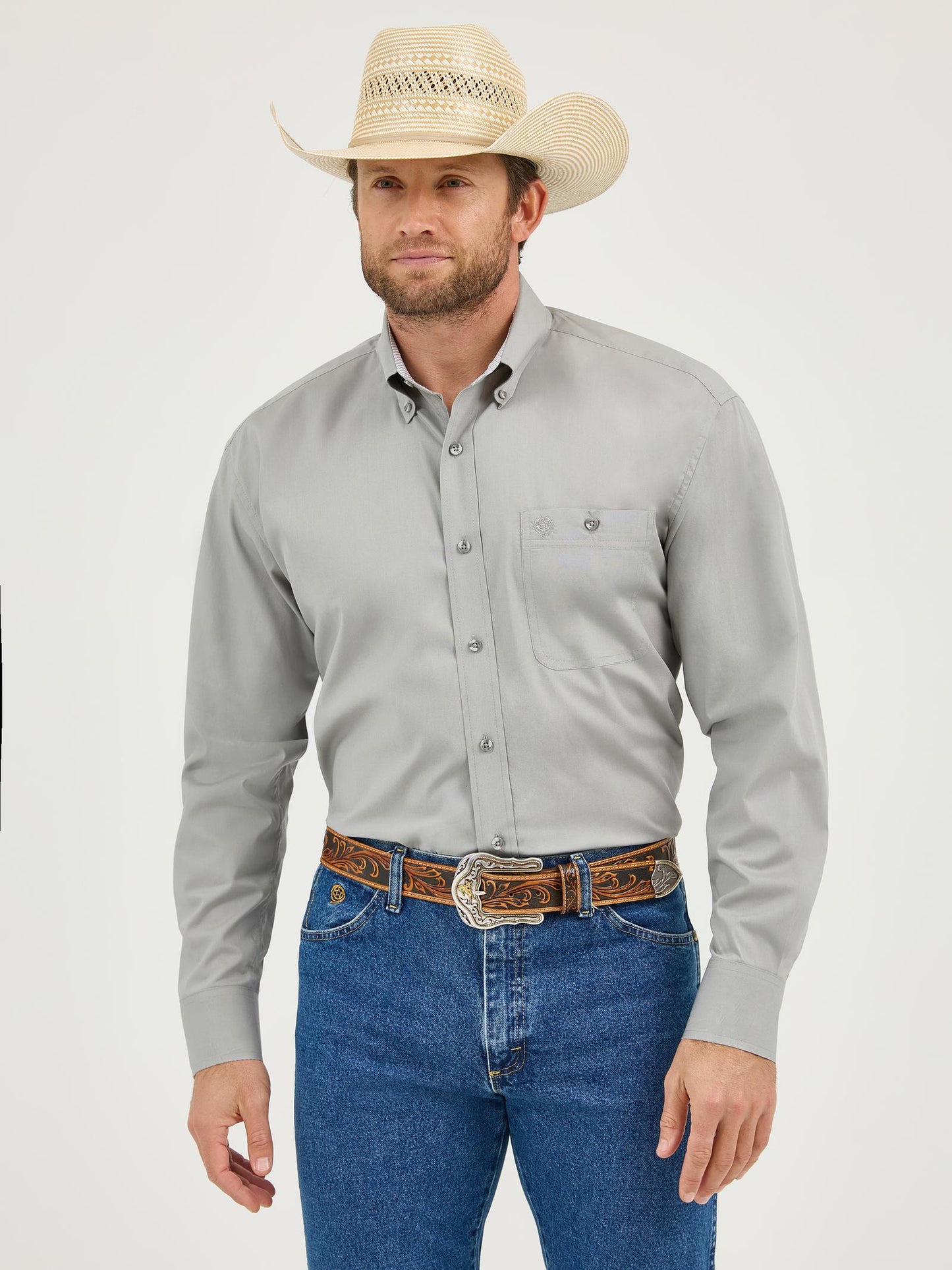 Wrangler® George Strait Collection One Pocket Long Sleeve Shirt - Gray