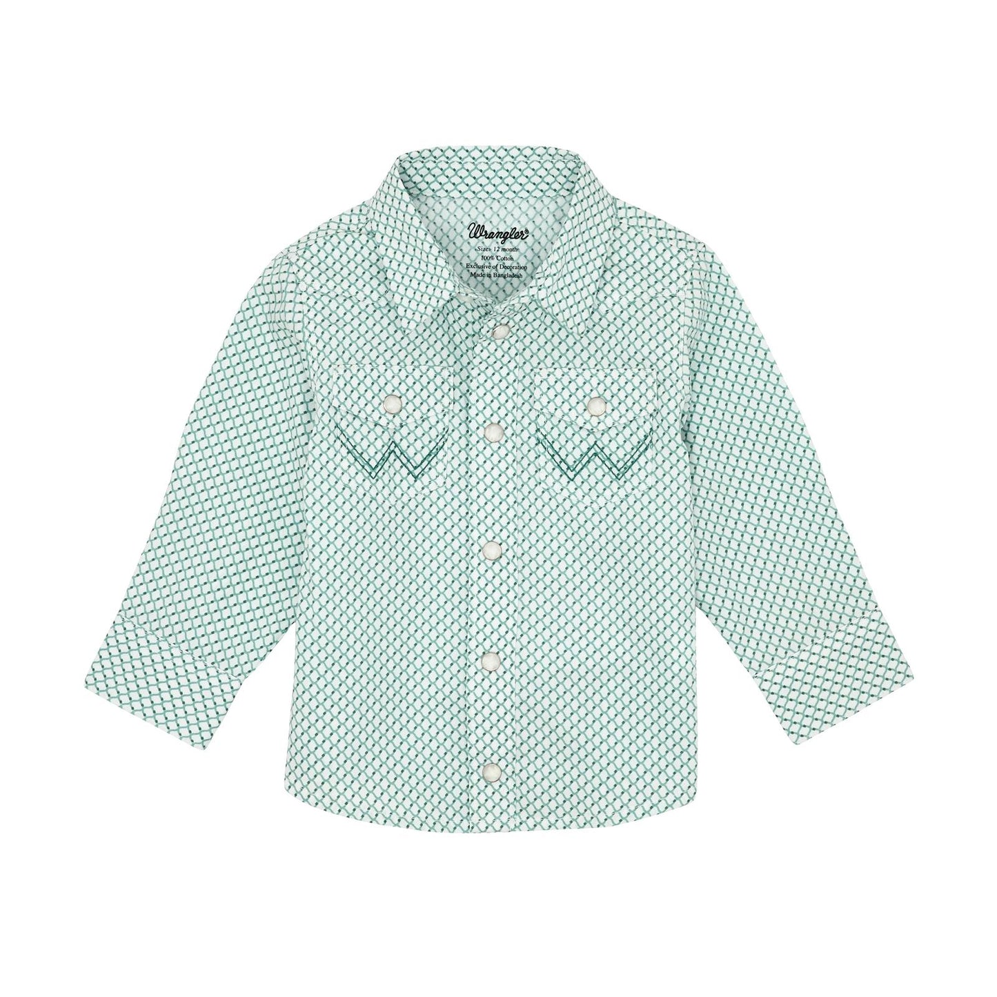 Wrangler® Baby Boy Long Sleeve Shirt - White/Teal