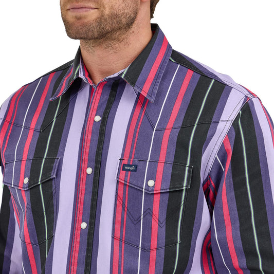 Wrangler® Vintage Inspired Long Sleeve Shirt - Classic Fit - Purple Multi Stripe