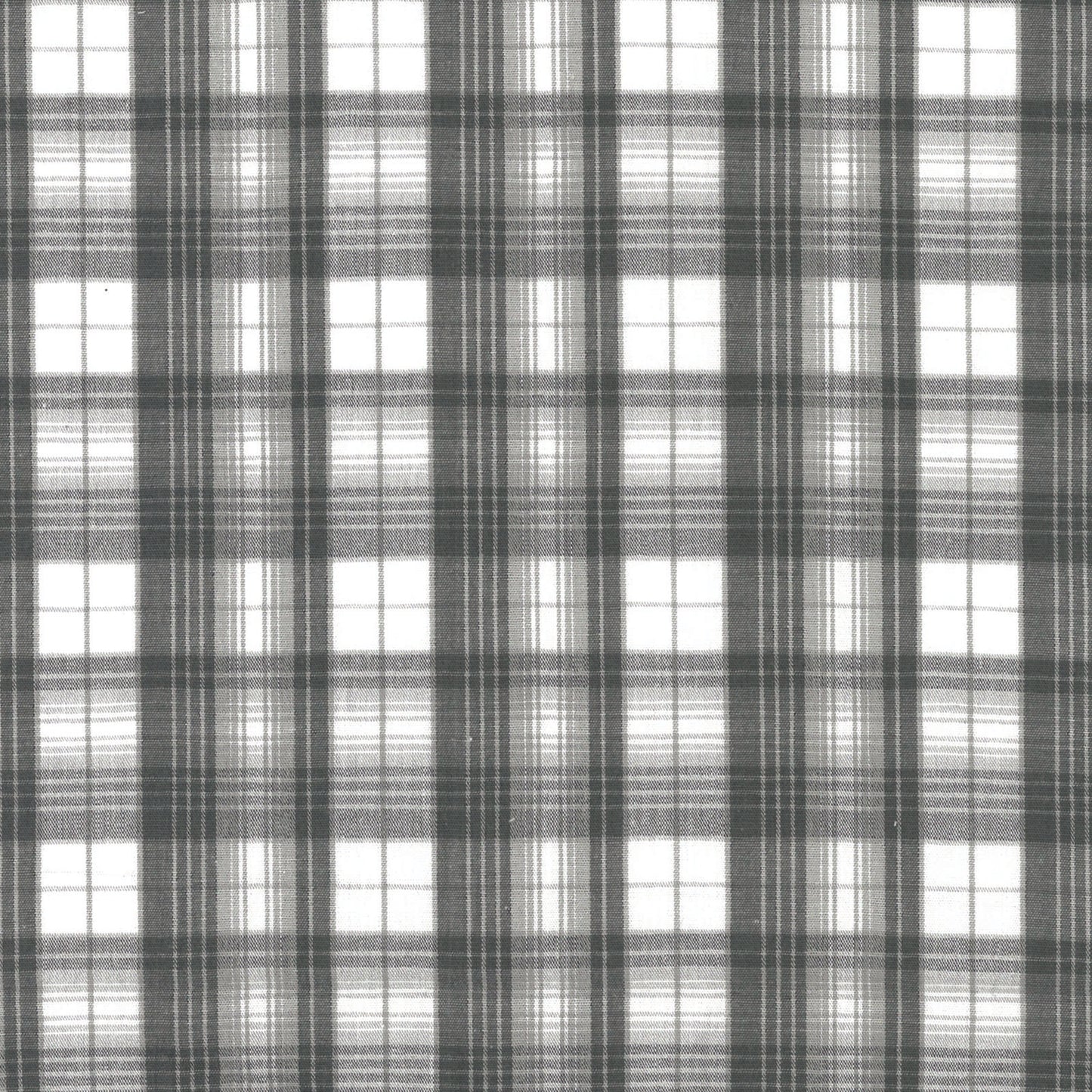 Gray and white plaid fabric pattern with evenly spaced vertical and horizontal lines