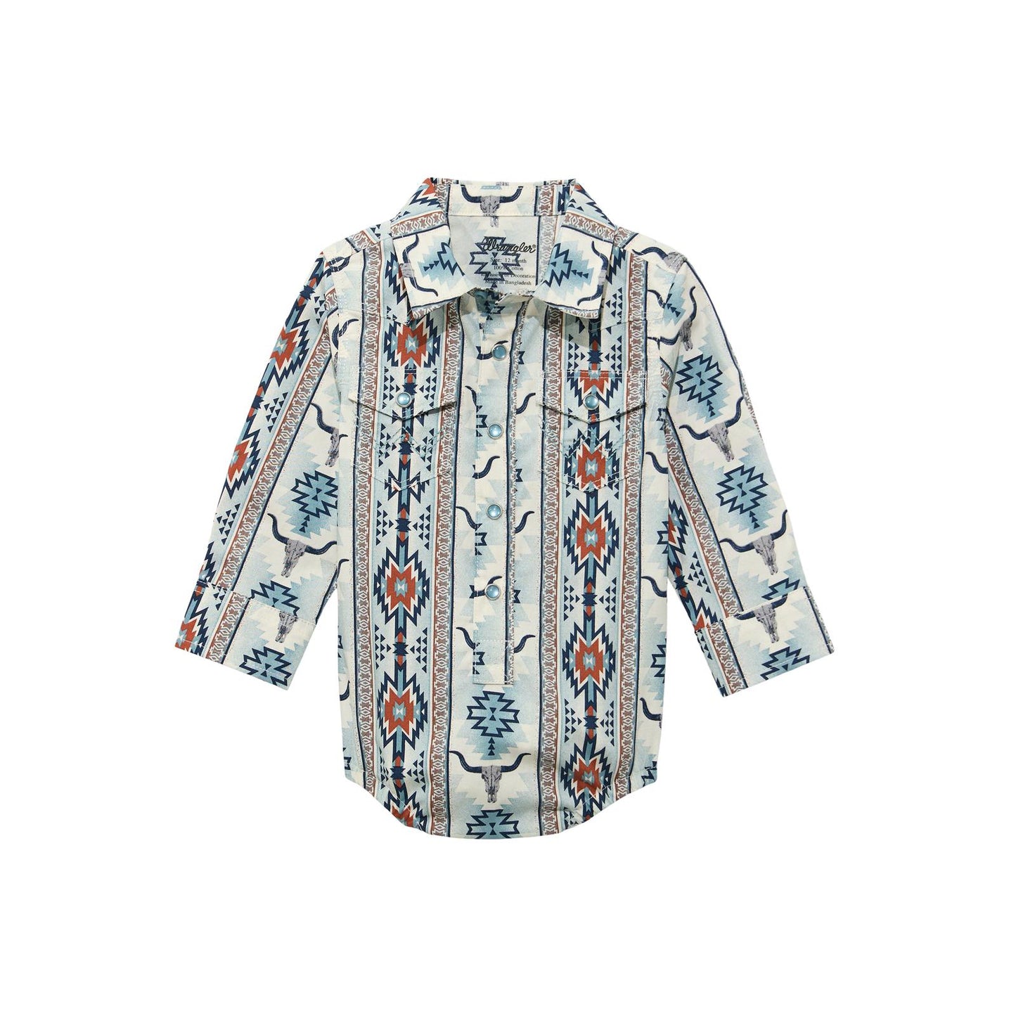 Long-sleeve shirt with a pattern on a white background