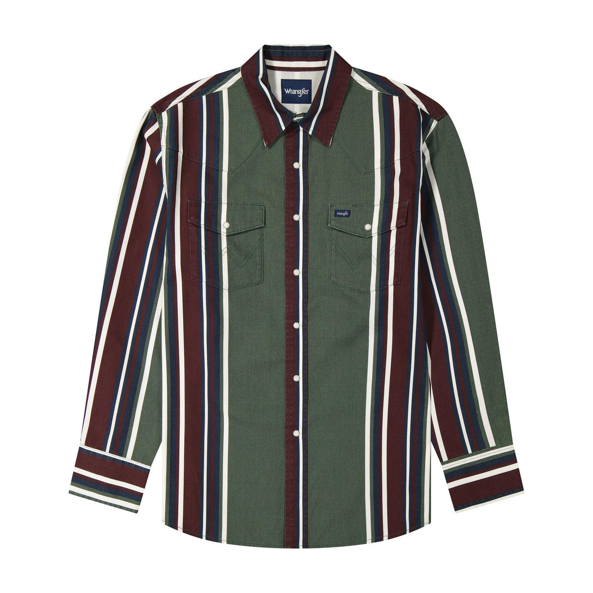 Wrangler® Vintage Inspired Brushpopper Long Sleeve Shirt - Classic Fit - Green Multi Stripe - 112385788