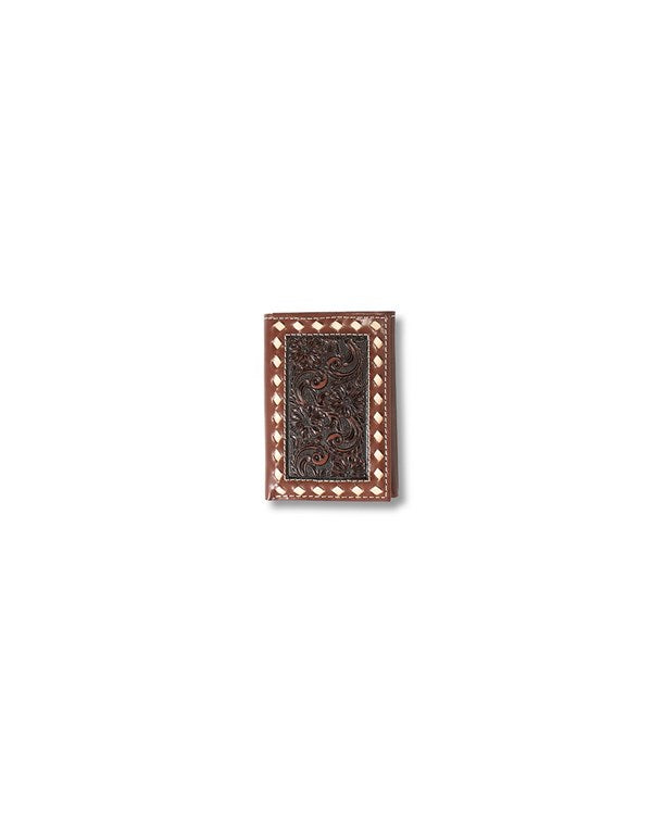 Ariat Men's Floral Embossed Buck Lace Trifold Wallet