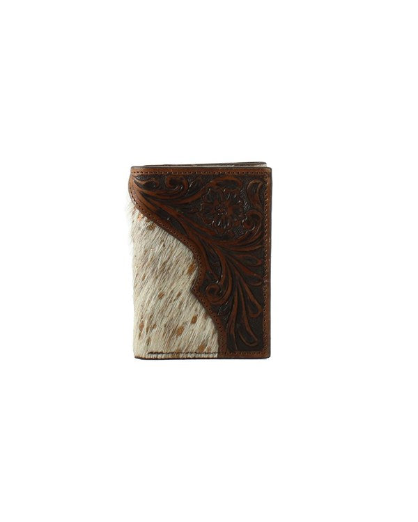 Nocona Men's Genuine Foil Calf Hair Floral Tooled Trifold Wallet - N5413302