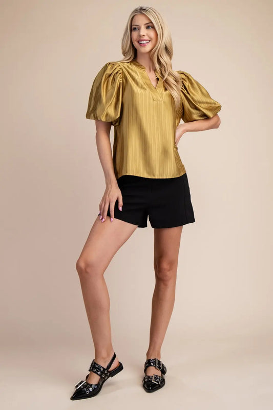 GLAM - V-Neck Puff-Sleeve Top