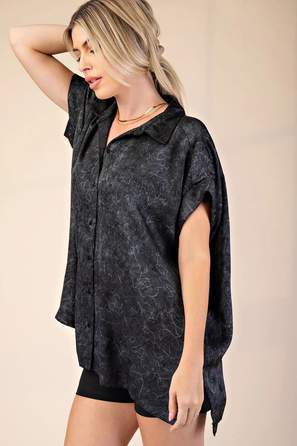 GLAM - Collar Neck Short Sleeve Button Down Shirt