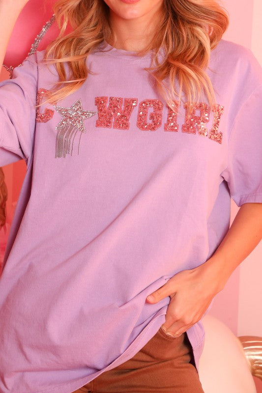 Sequin Cowgirl Lavender Tee