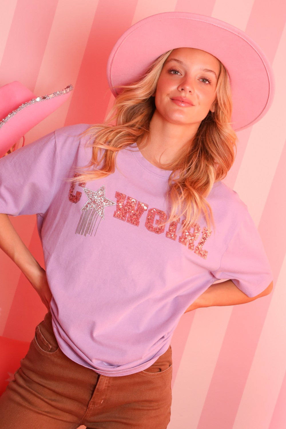 Sequin Cowgirl Lavender Tee