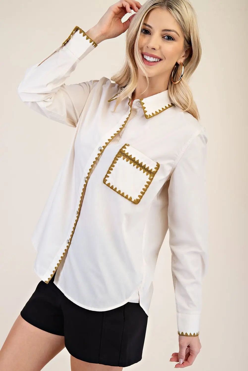 GLAM - Front Button Embroidered Shirt