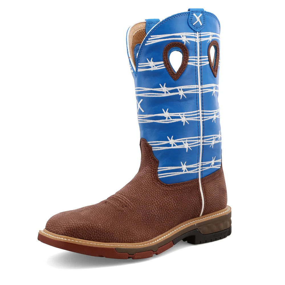 12" Western Work Boot - Burgundy & Sky Blue - MXBA001