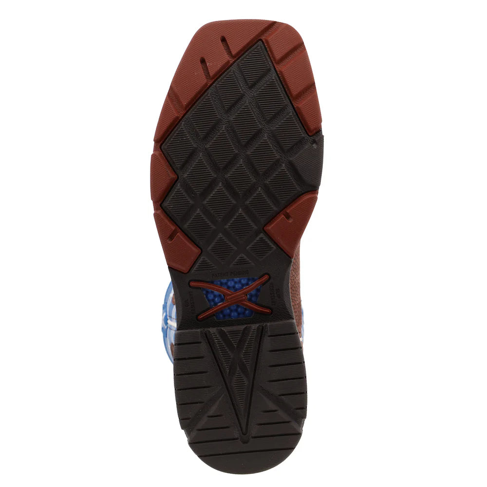 12" Western Work Boot - Burgundy & Sky Blue - MXBA001