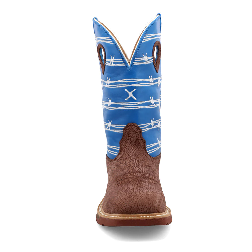 12" Western Work Boot - Burgundy & Sky Blue - MXBA001