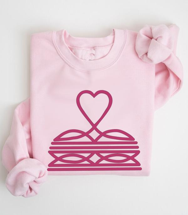 Pink Heart Boot Stitch Crew Sweatshirt