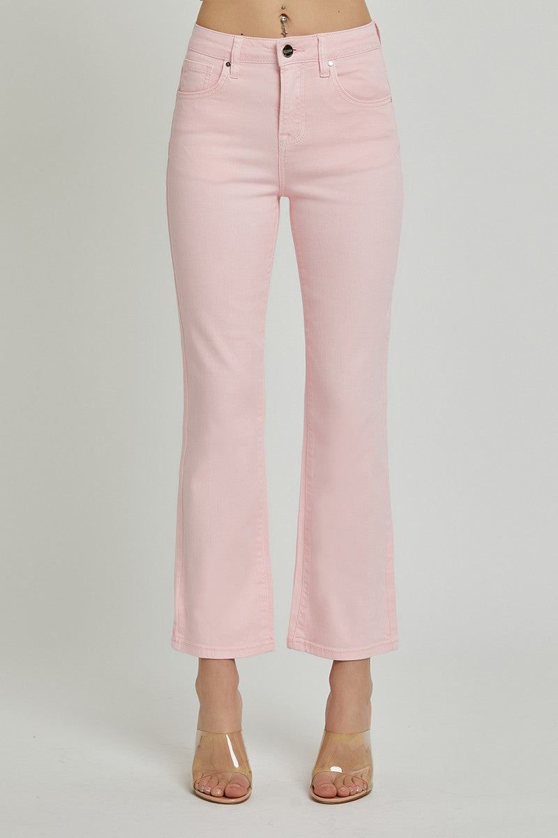 Pink High Rise Crop Straight Pants