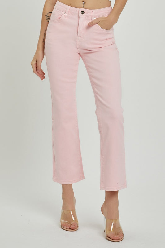 Pink High Rise Crop Straight Pants
