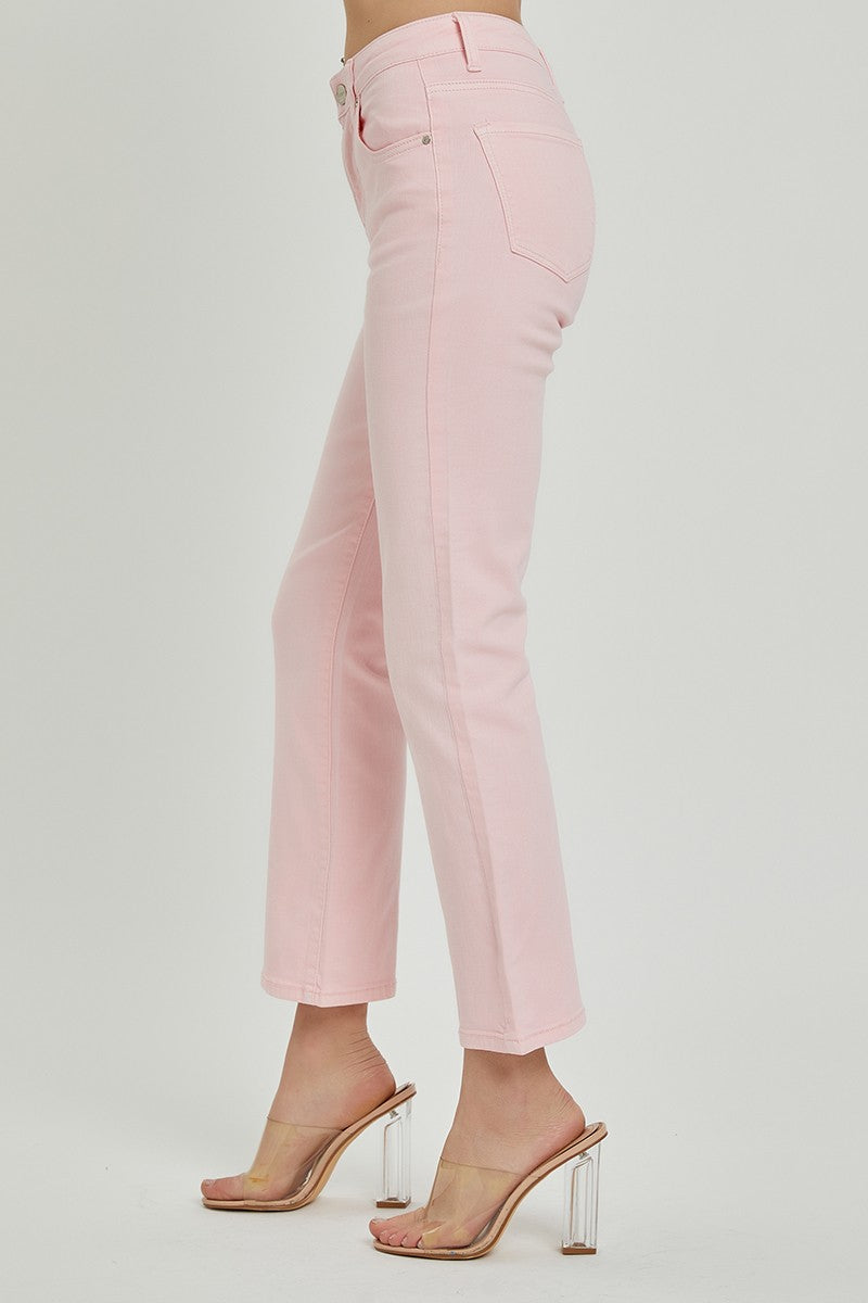 Pink High Rise Crop Straight Pants