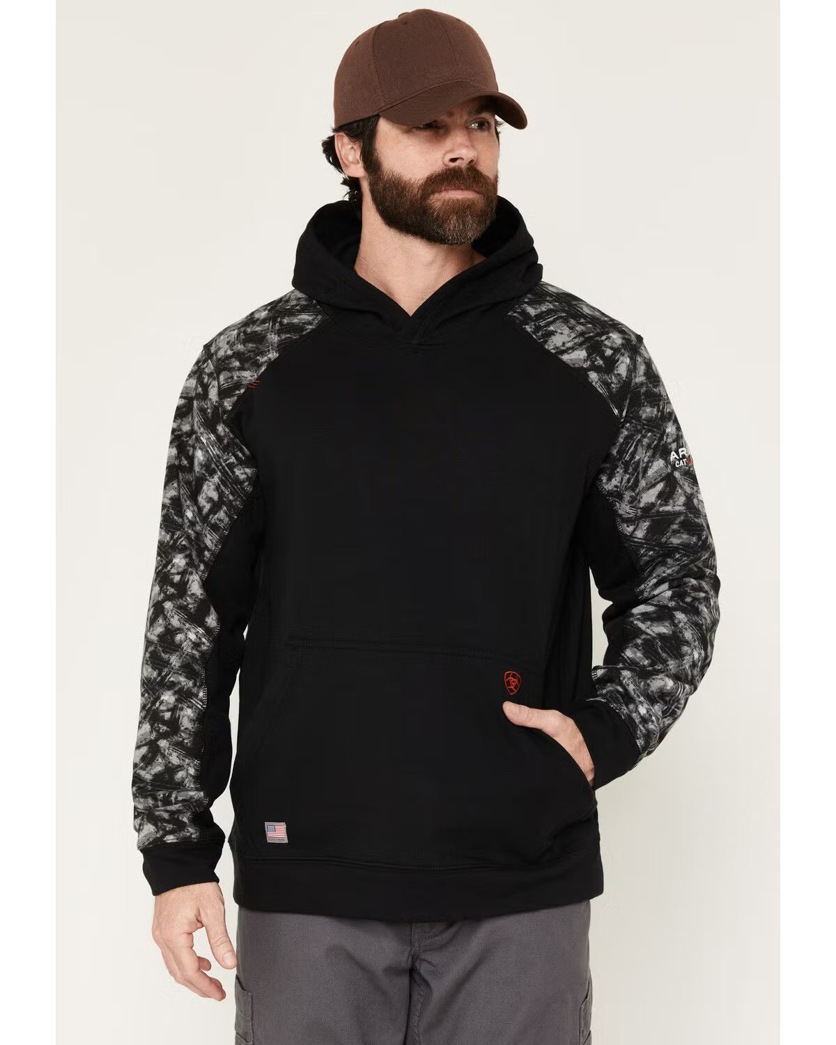 Ariat Men's FR Durastretch Colorblock Black Camo Print Hoodie-10079109