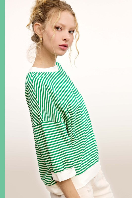 Crew Neck Stripe Short Sleeve Top