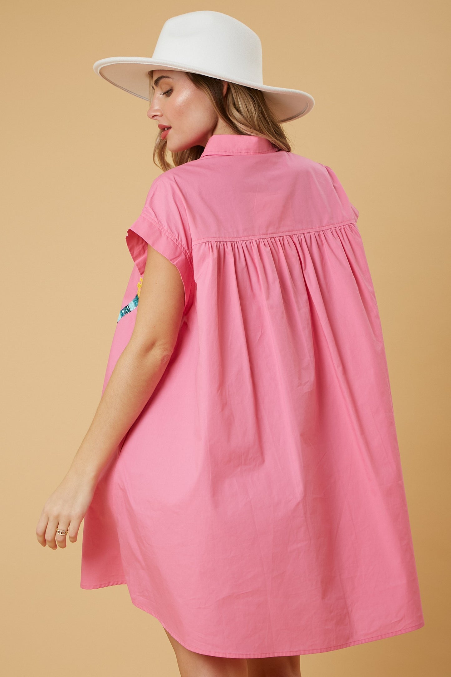 Peach Love California - Sequin Guitars Button Down Shirt Dress