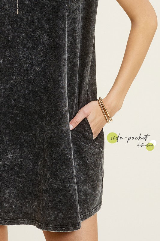 Mineral Washed Sleeveless Dress With Side Pockets