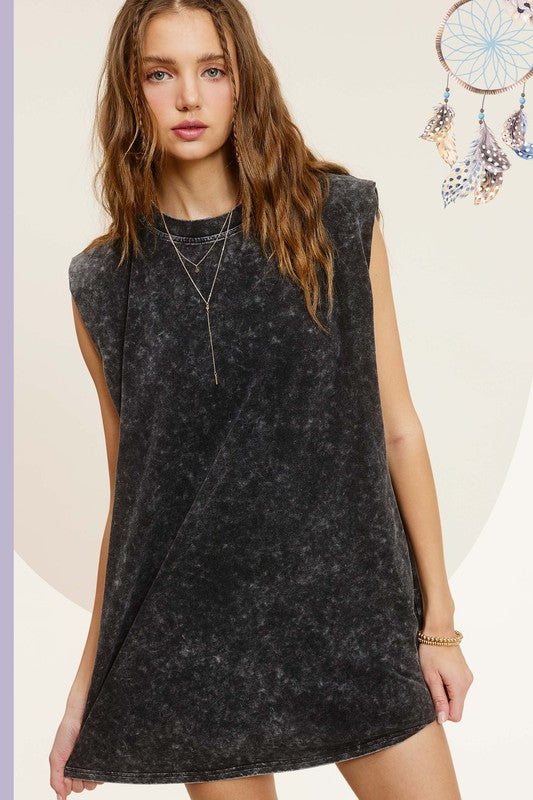 Mineral Washed Sleeveless Dress With Side Pockets