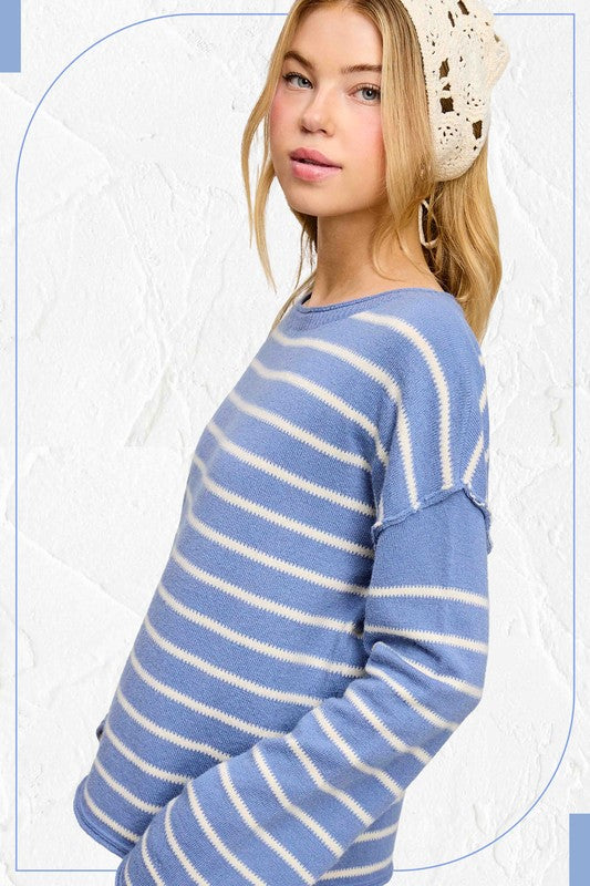 Super Soft Striped Round Neck Loose Fit Sweater