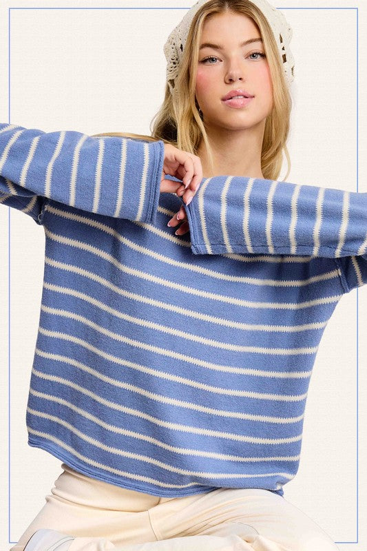 Super Soft Striped Round Neck Loose Fit Sweater