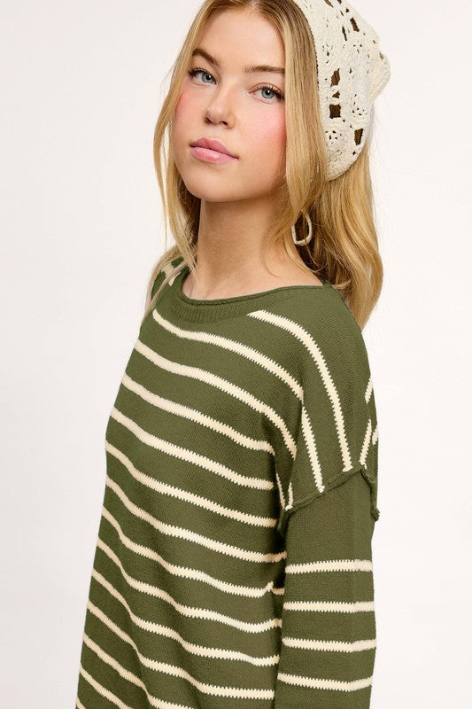 Super Soft Striped Round Neck Loose Fit Sweater