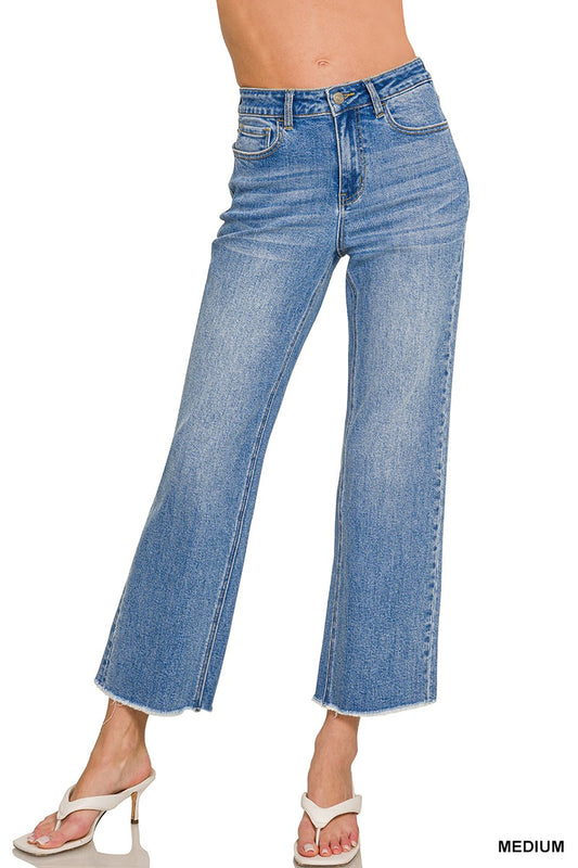 High Waist Straight Leg Medium Wash Denim Pants