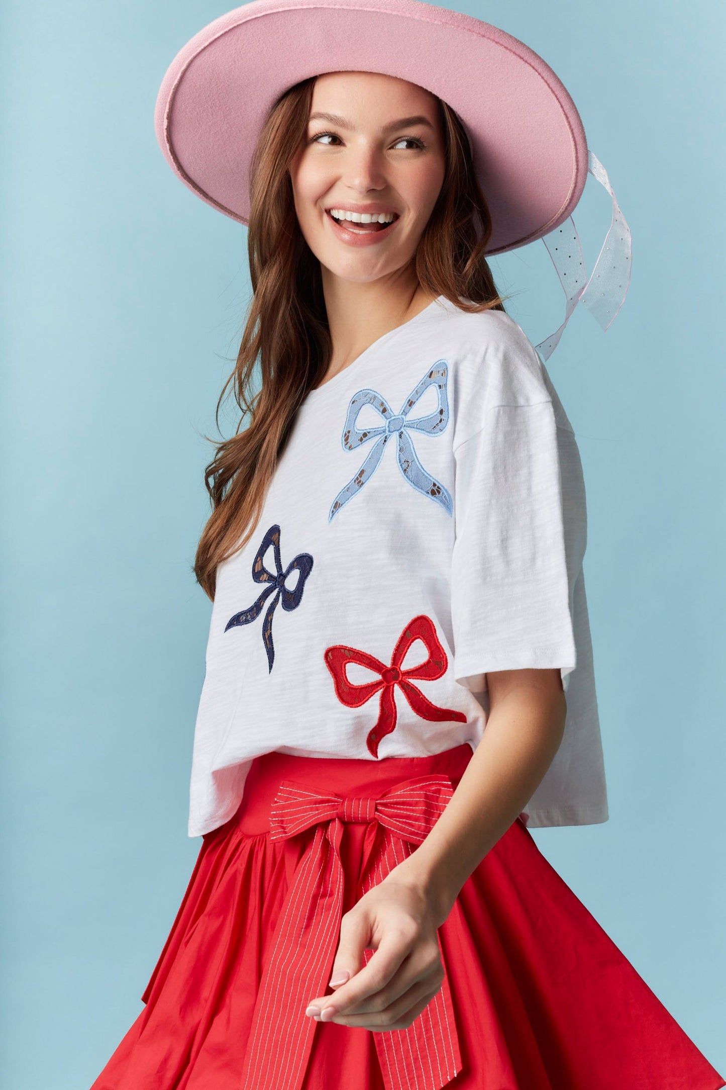 Peach Love California - Embroidery Detail Cropped Short Sleeve Top