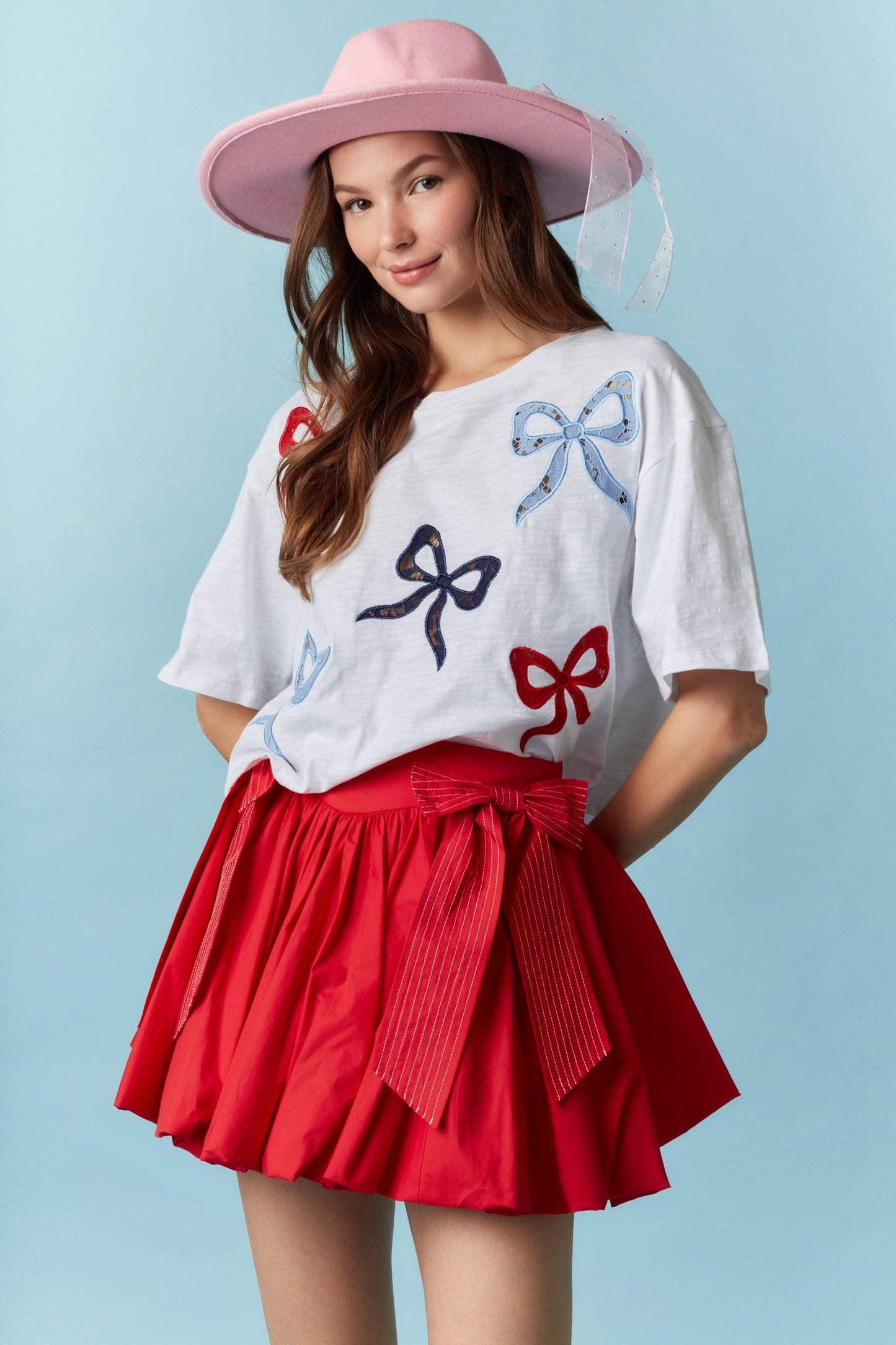 Peach Love California - Embroidery Detail Cropped Short Sleeve Top