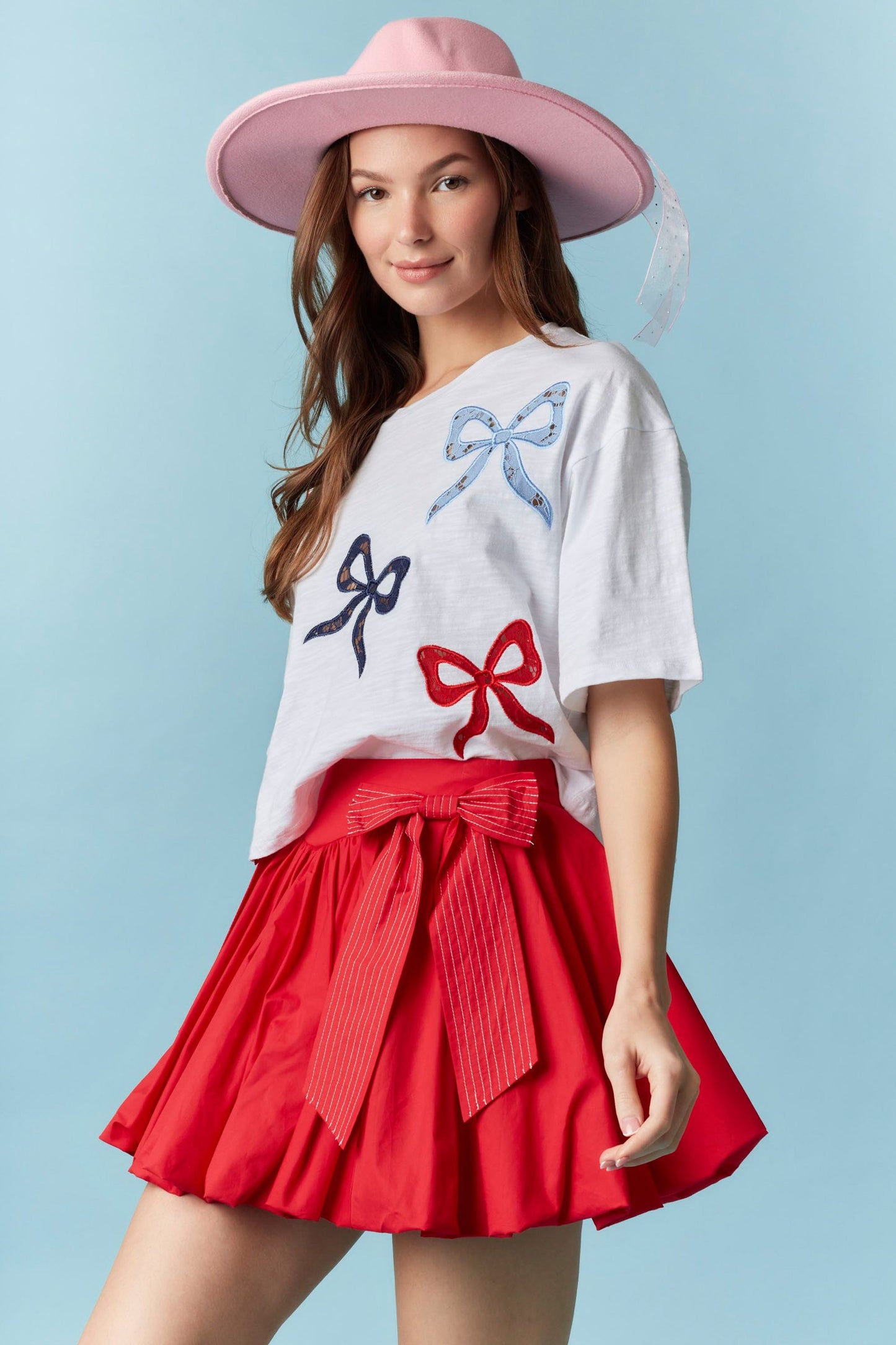 Peach Love California - Embroidery Detail Cropped Short Sleeve Top