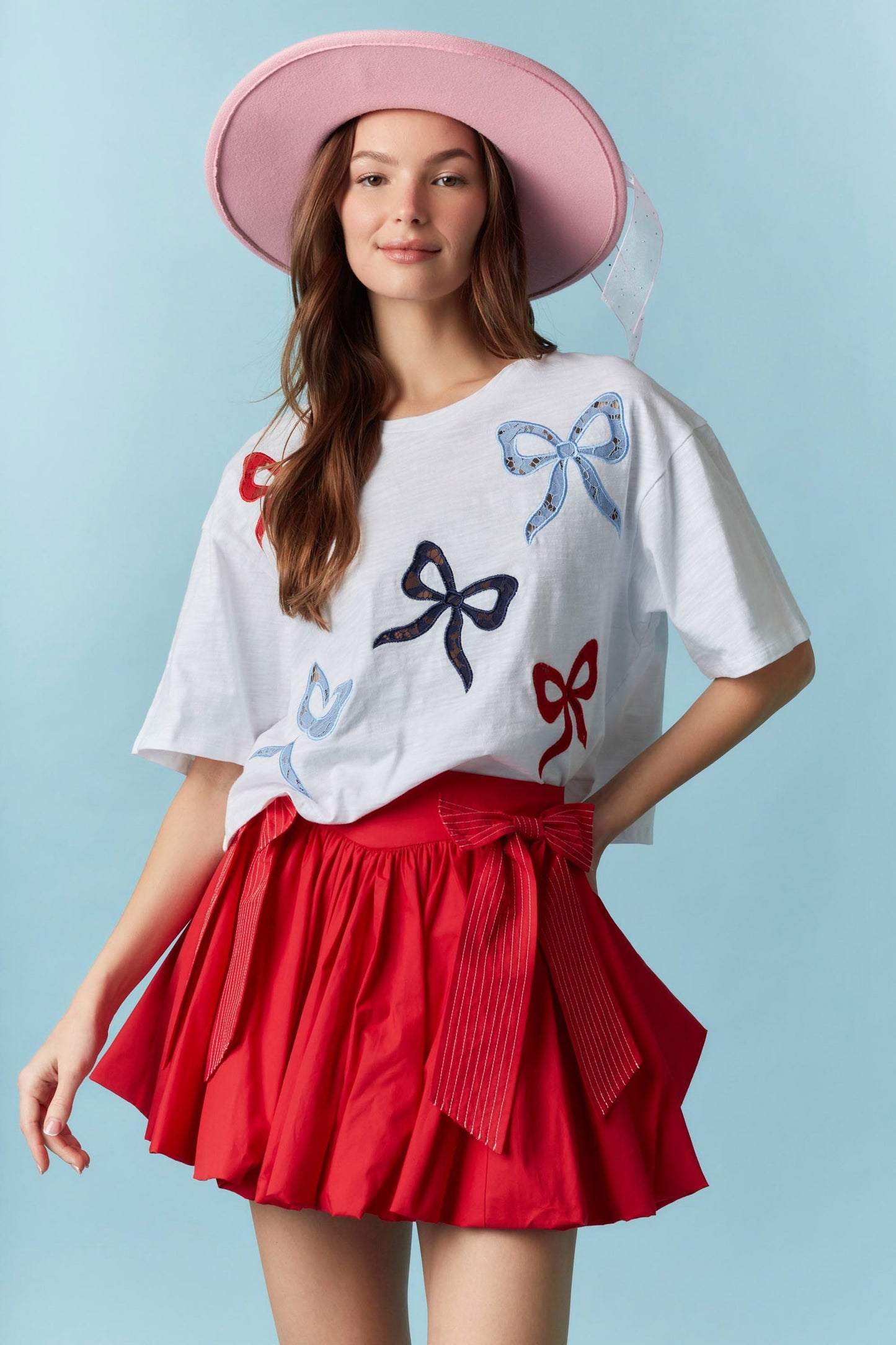 Peach Love California - Embroidery Detail Cropped Short Sleeve Top