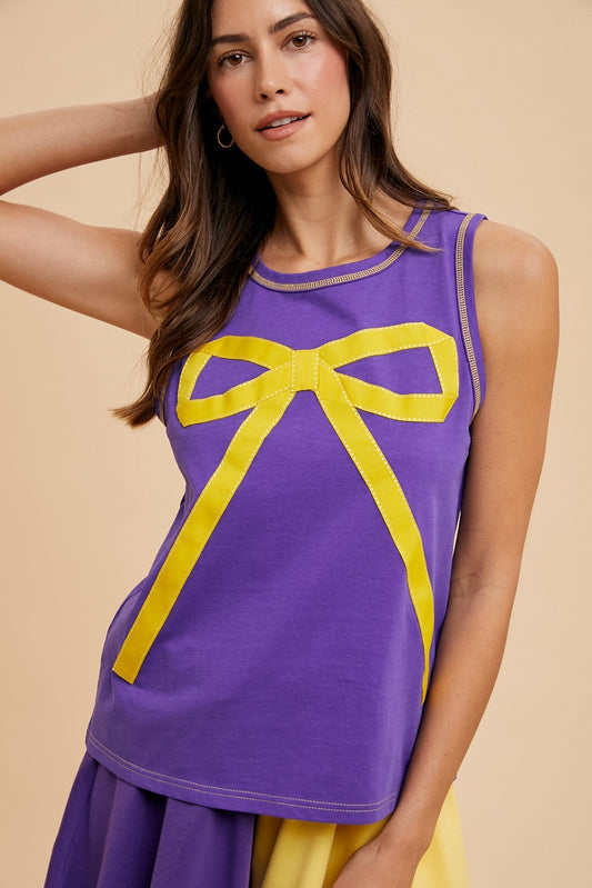 Purple & Gold Bow Knit Tank