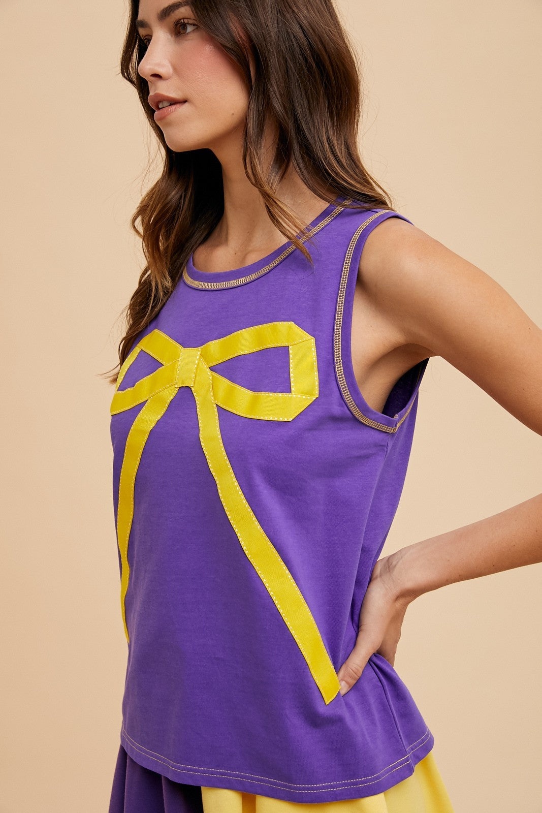 Purple & Gold Bow Knit Tank