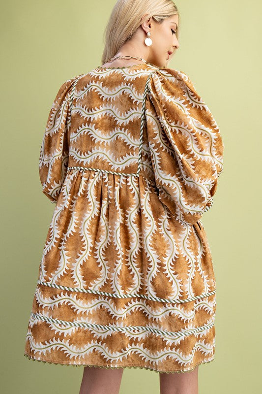 Printed V-neck Mini Dress