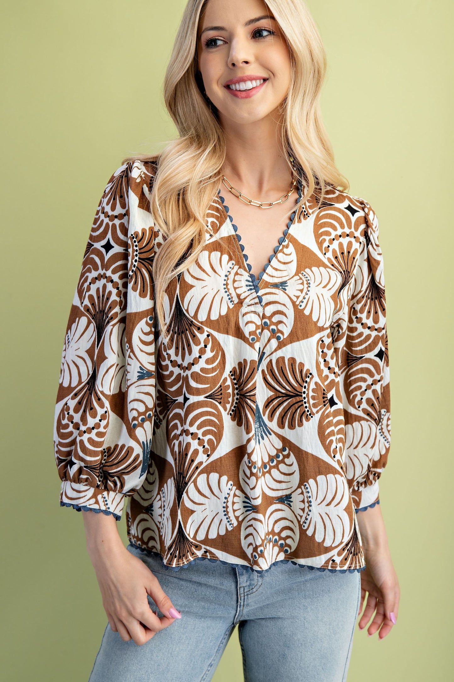 Printed V-neck Blouse