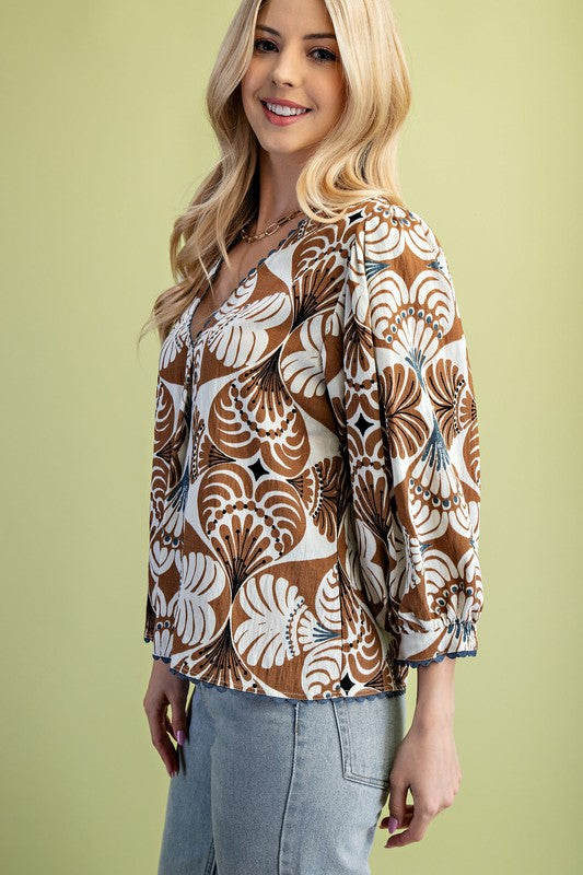 Printed V-neck Blouse
