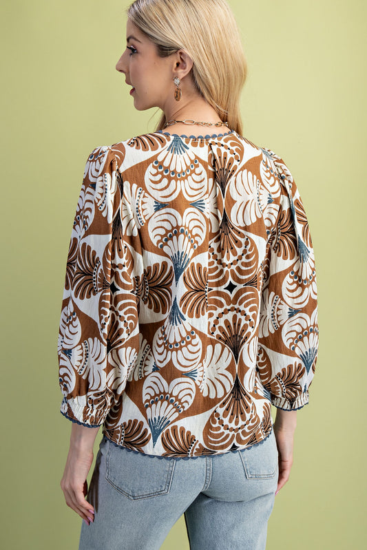 Printed V-neck Blouse