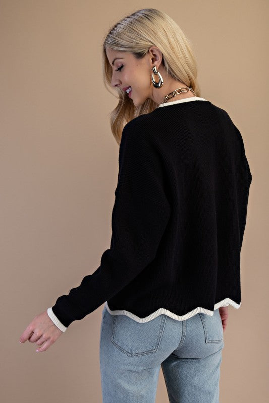 Black Scalloped Knit Sweater