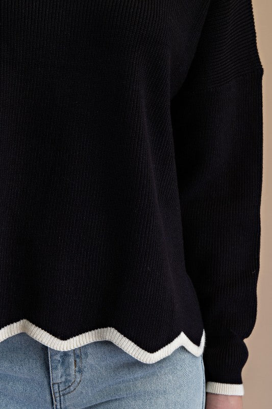 Black Scalloped Knit Sweater