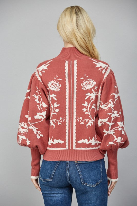 Dramatic Balloon Sleeve Mock Neck Sweater