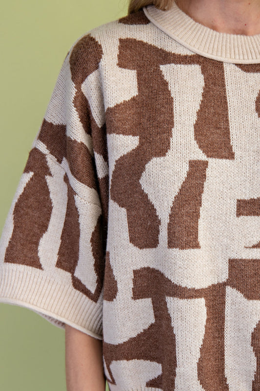 Short Sleeve Geometric Print Sweater