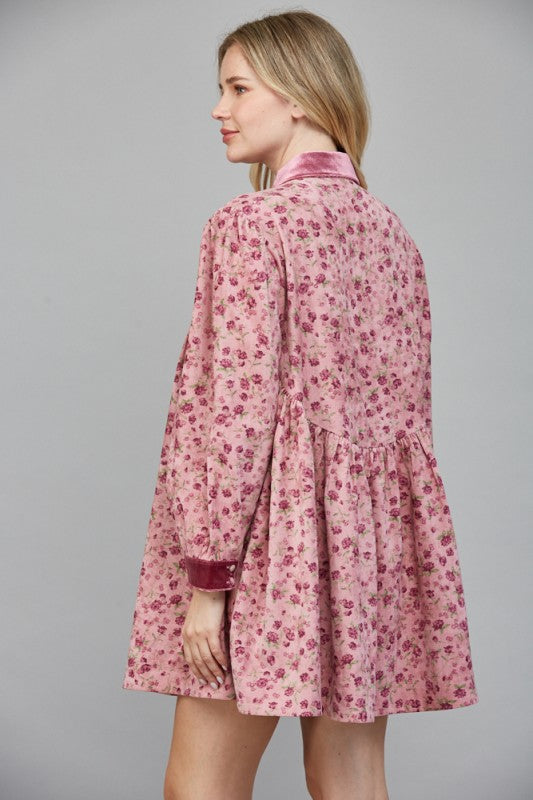 Zigzag Emb Smocked Bodice Detail Floral Print