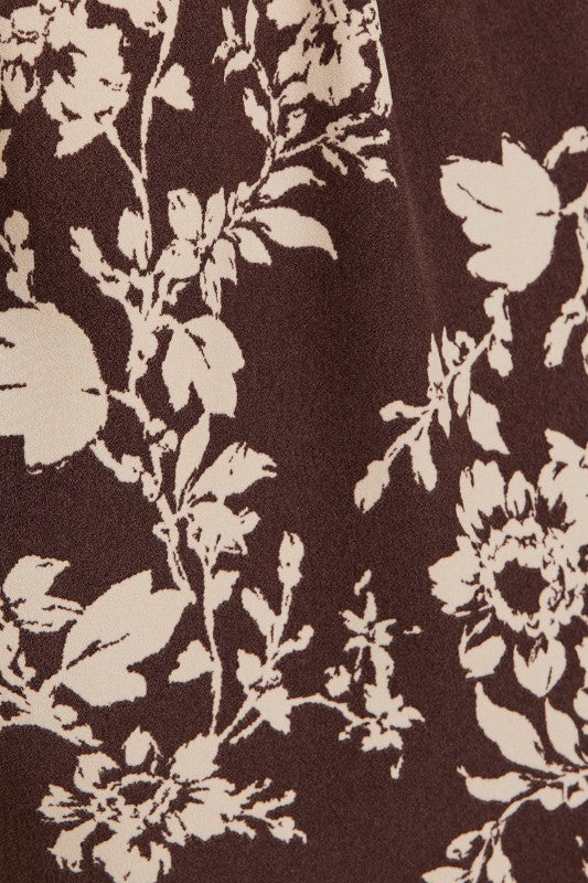 V-neck Front Tie Long Sleeve Flare Hem Floral Top